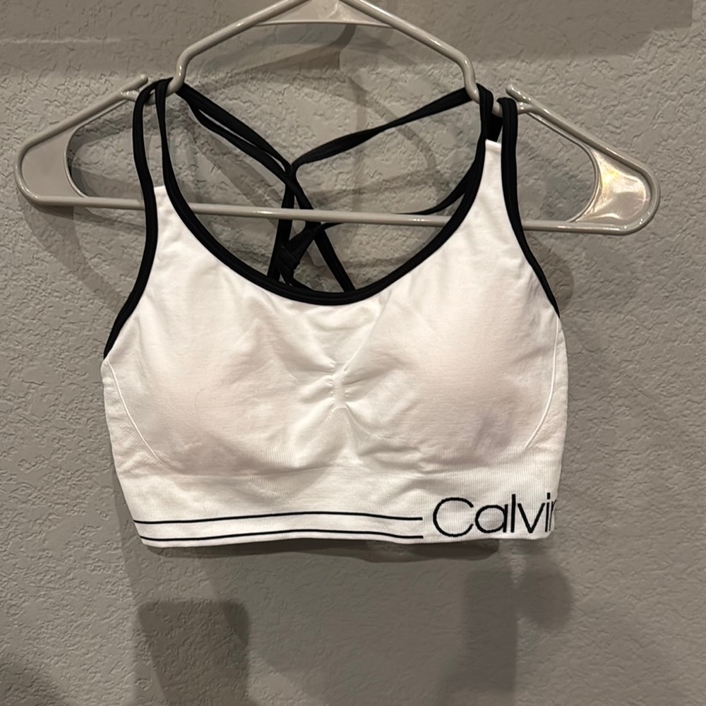 Calvin Klein White and Black Racerback Sports Bra